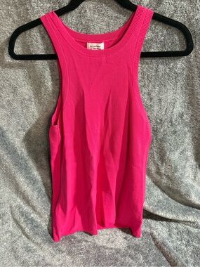 Bright Pink Ribbed High-Neck Tank Top